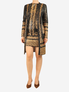 Black and gold metallic printed dress and cardigan set - size UK 8