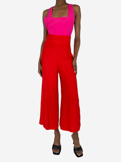 Red Joyce cropped two-tone crepe de chine jumpsuit - size UK 6 Jumpsuits Staud 