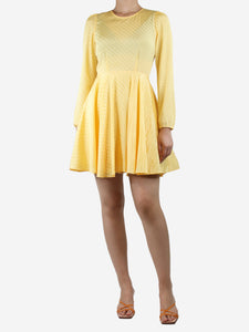 Maje Yellow gathered satin-jacquard mini dress - size UK 8