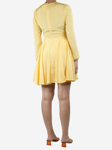 Maje Yellow gathered satin-jacquard mini dress - size UK 8