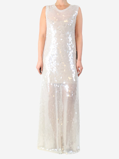White sequin maxi dress sleeveless long swing dress - size L Dresses Norma Kamali 
