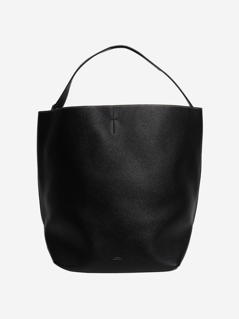 Black belted grained leather tote Tote Bags Toteme 