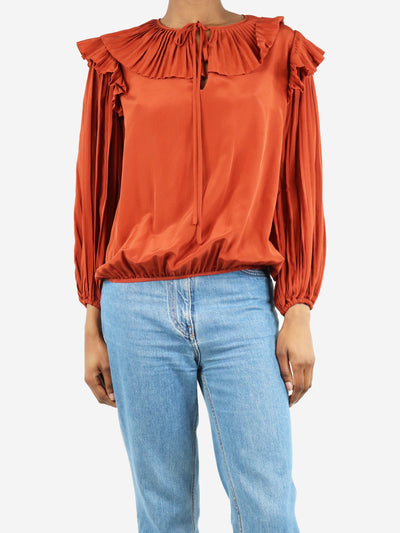 Rust silk pleated blouse - size XS Tops Co 