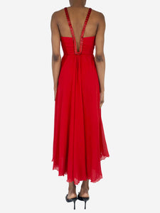 Roberto Cavalli Red halter neck beaded midi dress - size UK 4