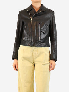 Black leather biker jacket - size UK 10
