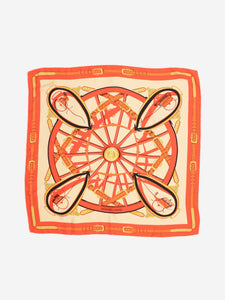 Hermes Orange patterned silk scarf