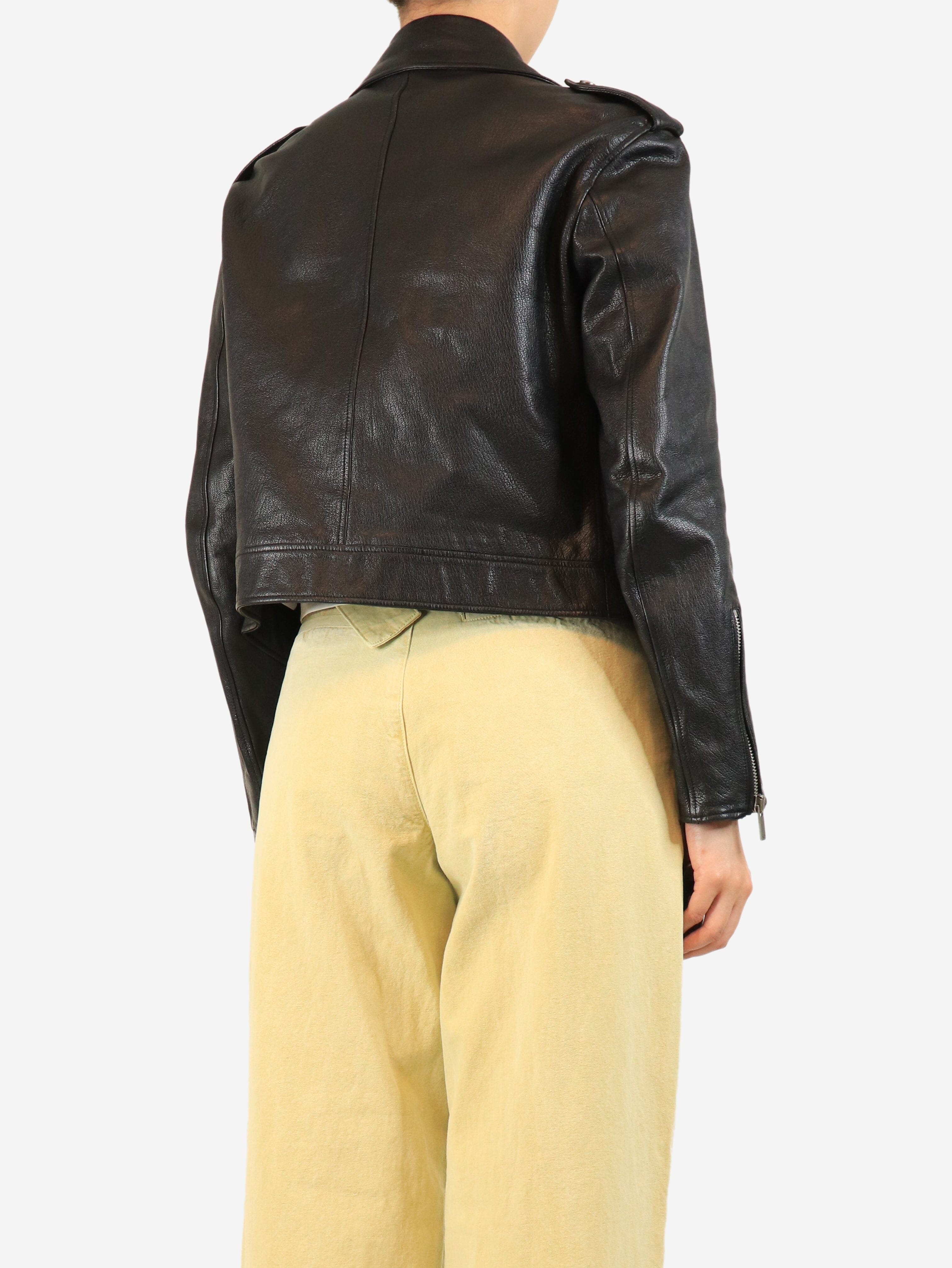 Black leather biker jacket - size UK 10