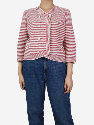 Red double-breasted striped cardigan - size UK 14 Knitwear Chanel 