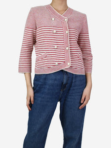 Chanel Red double-breasted striped cardigan - size UK 14