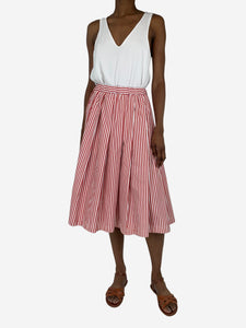 Comme Des Garçons GIRL Red and white striped cotton midi skirt - size XS