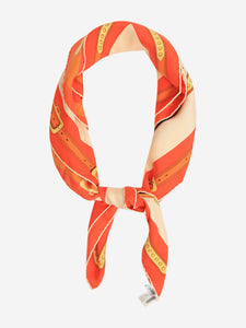Hermes Orange patterned silk scarf