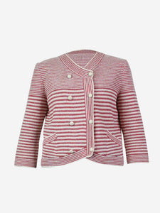 Chanel Red double-breasted striped cardigan - size UK 14