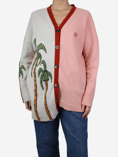 Pink patterned wool asymmetric cardigan - size L Knitwear Loewe 