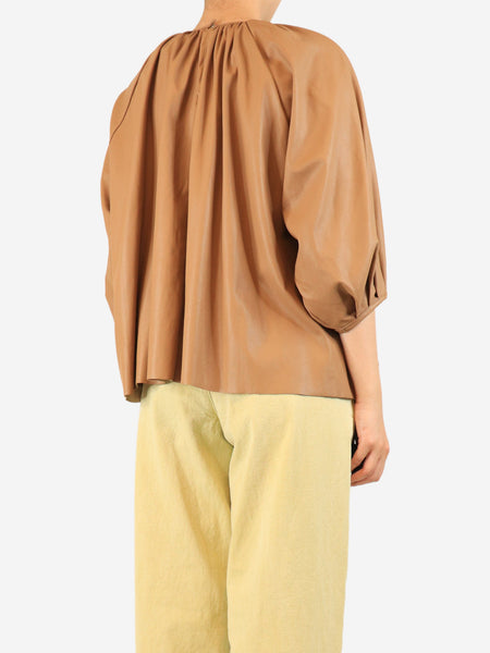 Brown pleather long-sleeve blouse - size UK 10 alternate image