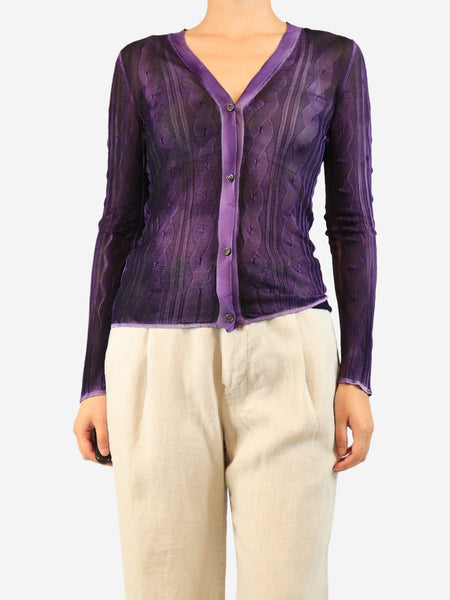 Purple sheer knit cardigan - size UK 10 product image