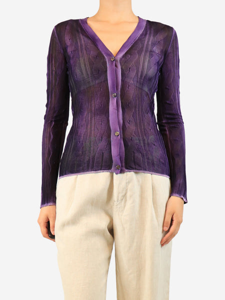 Purple sheer knit cardigan - size UK 10 product image