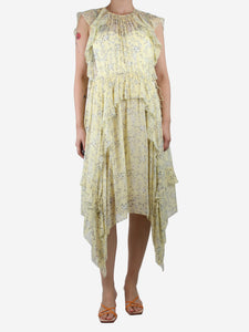 Ulla Johnson Yellow silk floral ruffled midi dress - size UK 8