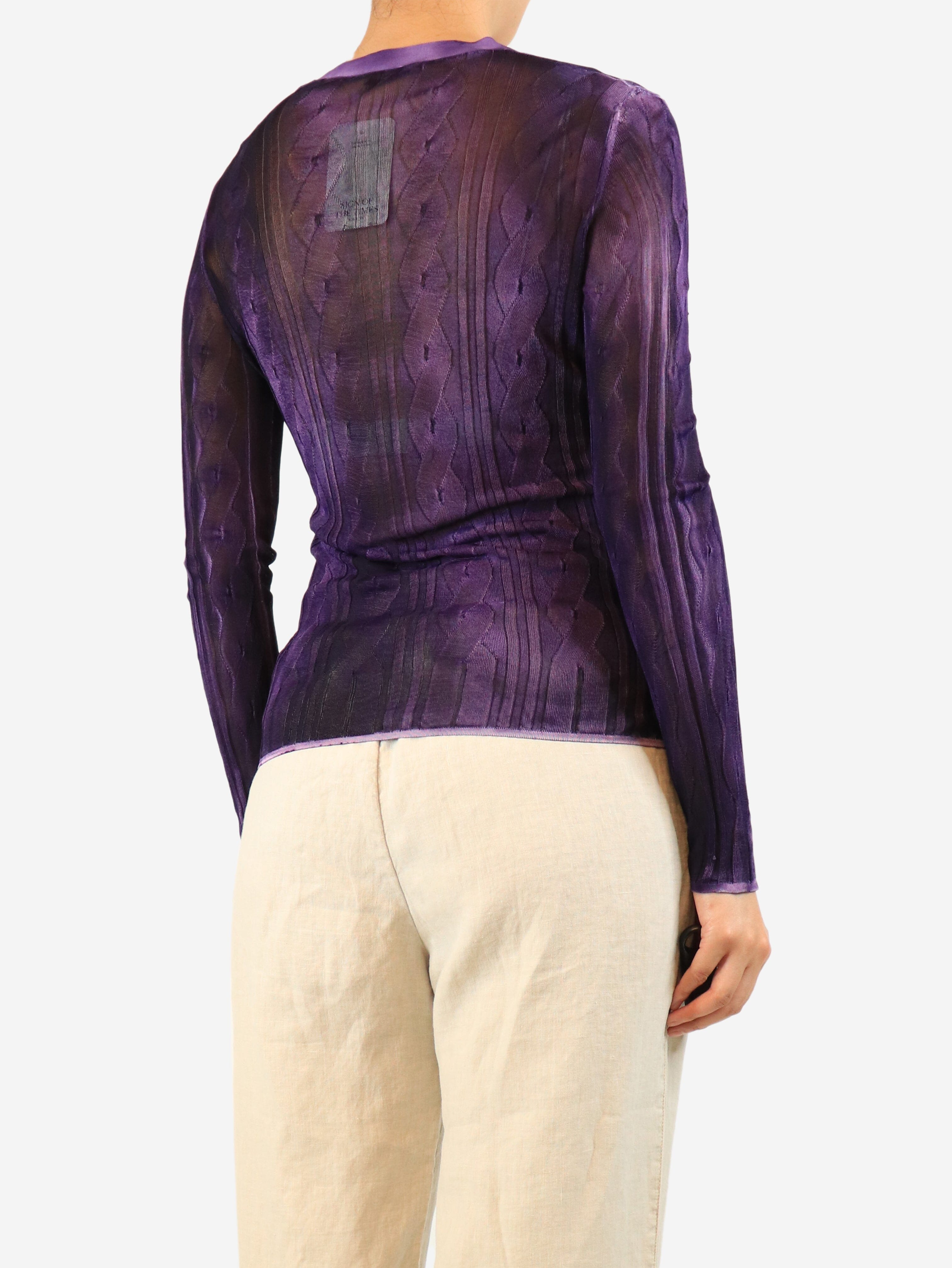 Purple sheer knit cardigan - size UK 10