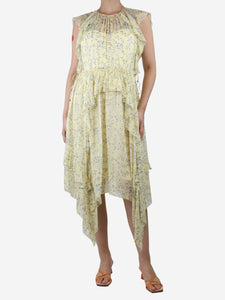 Ulla Johnson Yellow silk floral ruffled midi dress - size UK 8