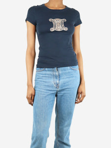 Celine Navy and gold embroidered t-shirt - size S