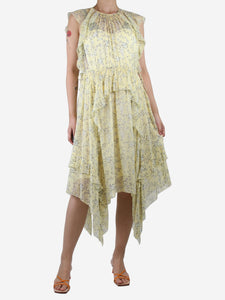 Ulla Johnson Yellow silk floral ruffled midi dress - size UK 8