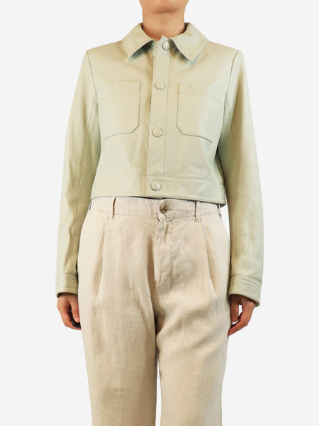 Soft mint cropped leather jacket - size S product image
