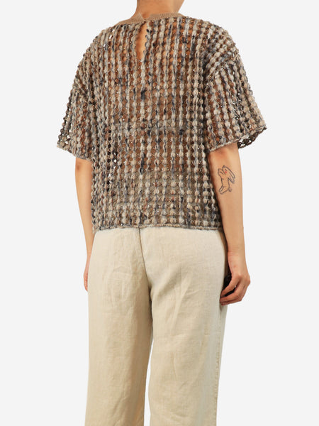Neutral embellished open-knit sweater - size L alternate image