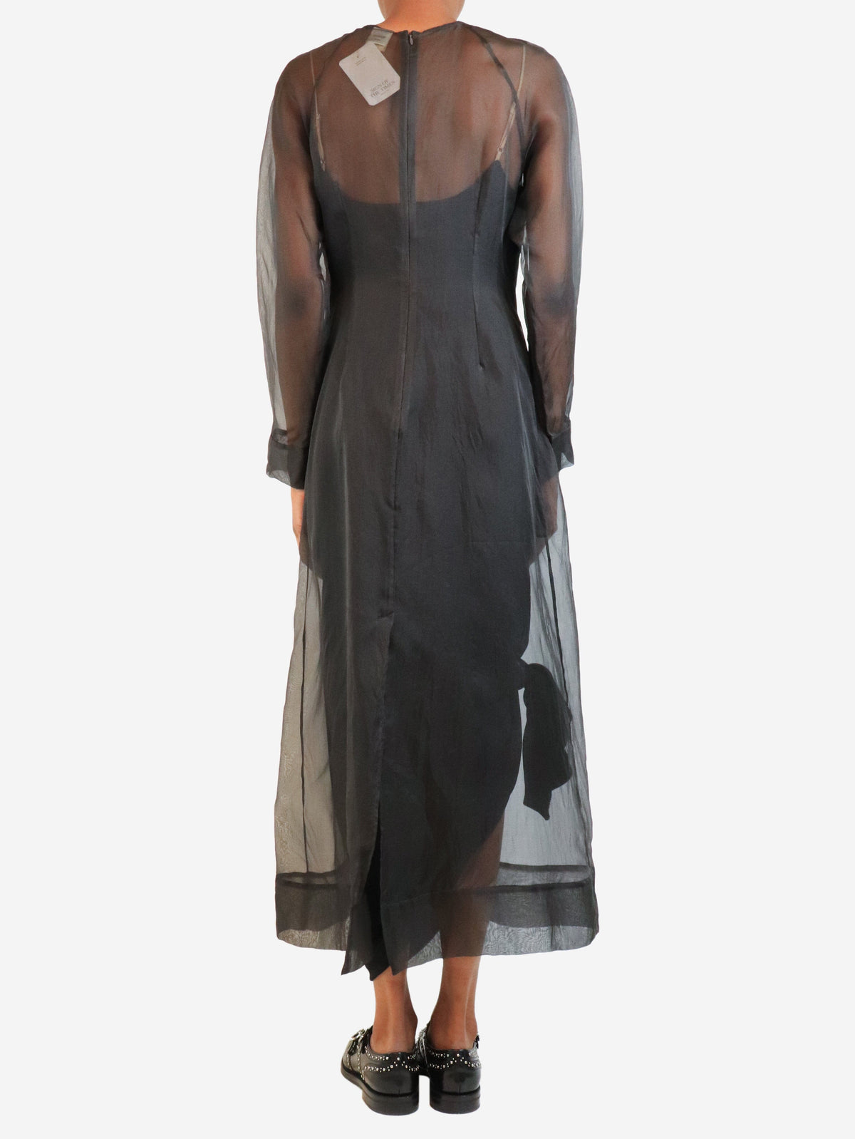 Black short-sleeved sheer silk midi dress - size S Dresses SC103 
