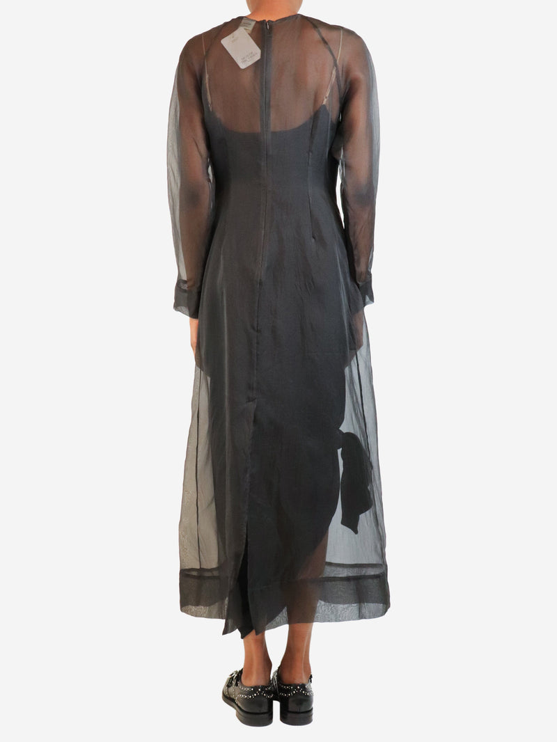 Black short-sleeved sheer silk midi dress - size S Dresses SC103 