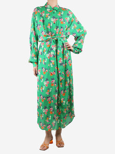 MSGM Green floral-printed waist-tie midi dress - size UK 10