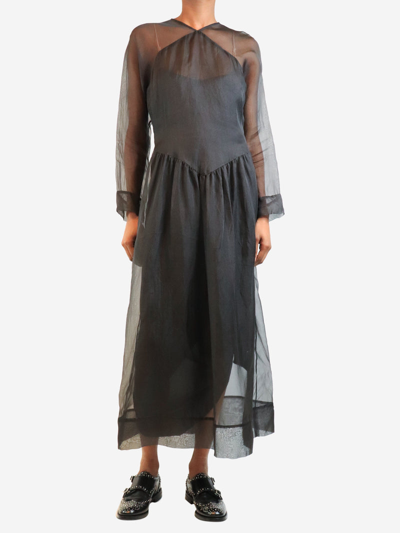 Black short-sleeved sheer silk midi dress - size S Dresses SC103 