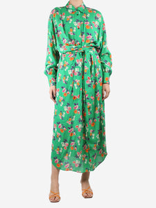 MSGM Green floral-printed waist-tie midi dress - size UK 10