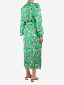 MSGM Green floral-printed waist-tie midi dress - size UK 10