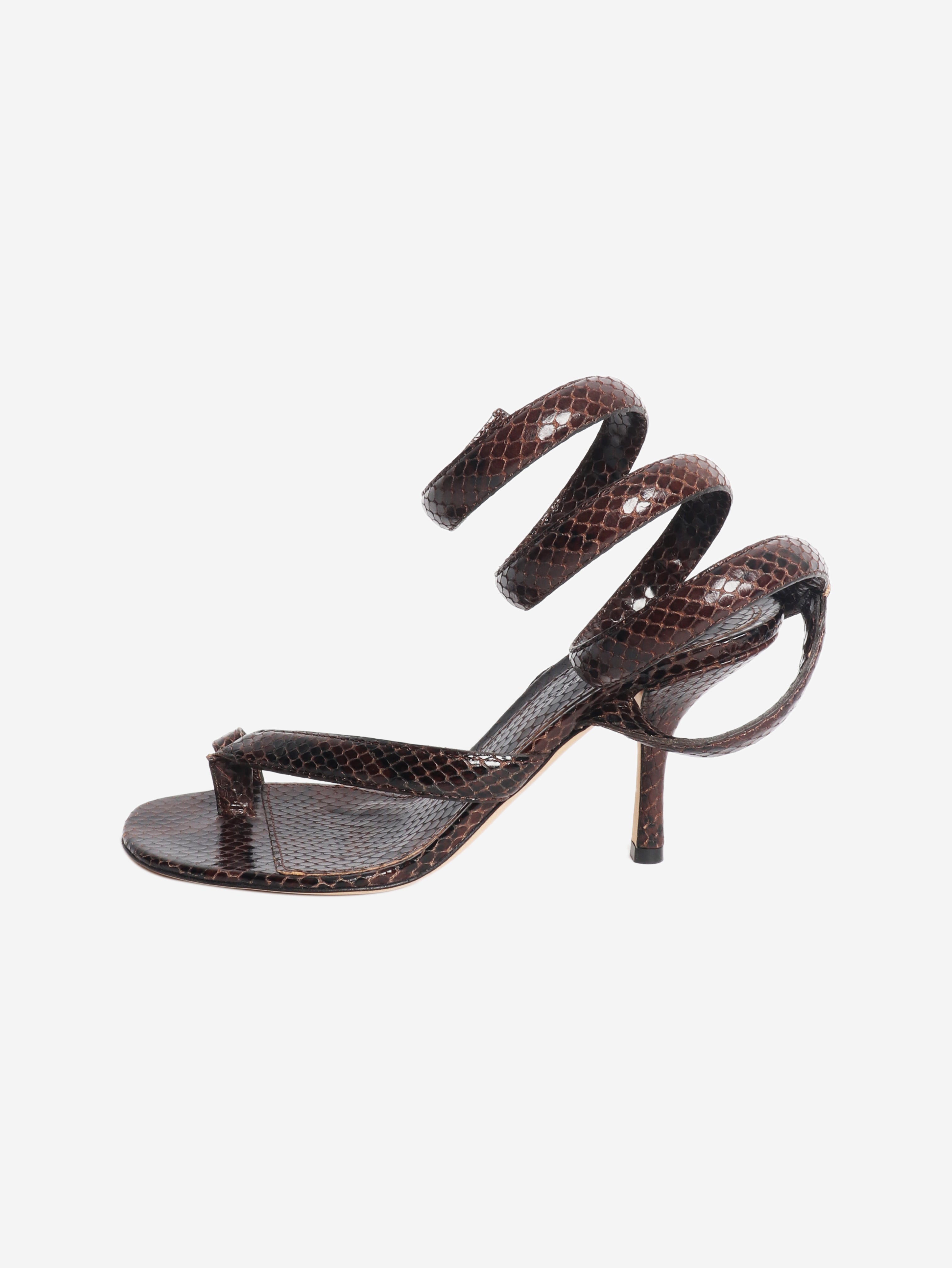 Brown Python-effect spiral sandal heels - size EU 37