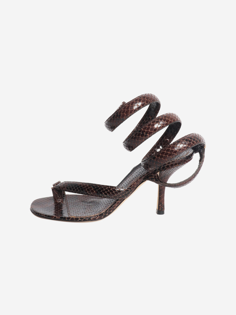 Brown Python-effect spiral sandal heels - size EU 37