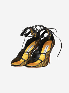 Manolo Blahnik Yellow netted open-toe sandal heels - size EU 36.5