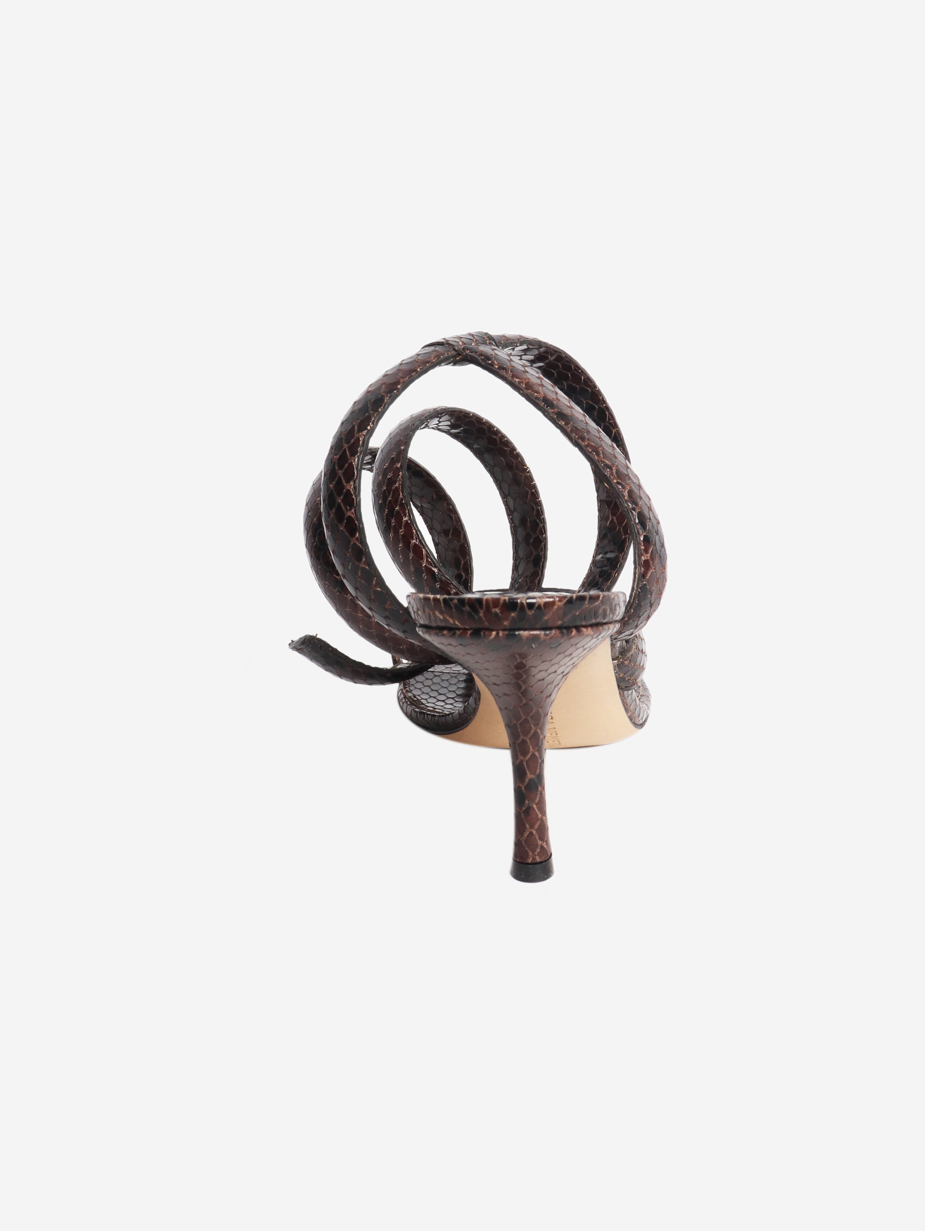 Brown Python-effect spiral sandal heels - size EU 37
