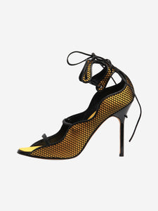 Manolo Blahnik Yellow netted open-toe sandal heels - size EU 36.5
