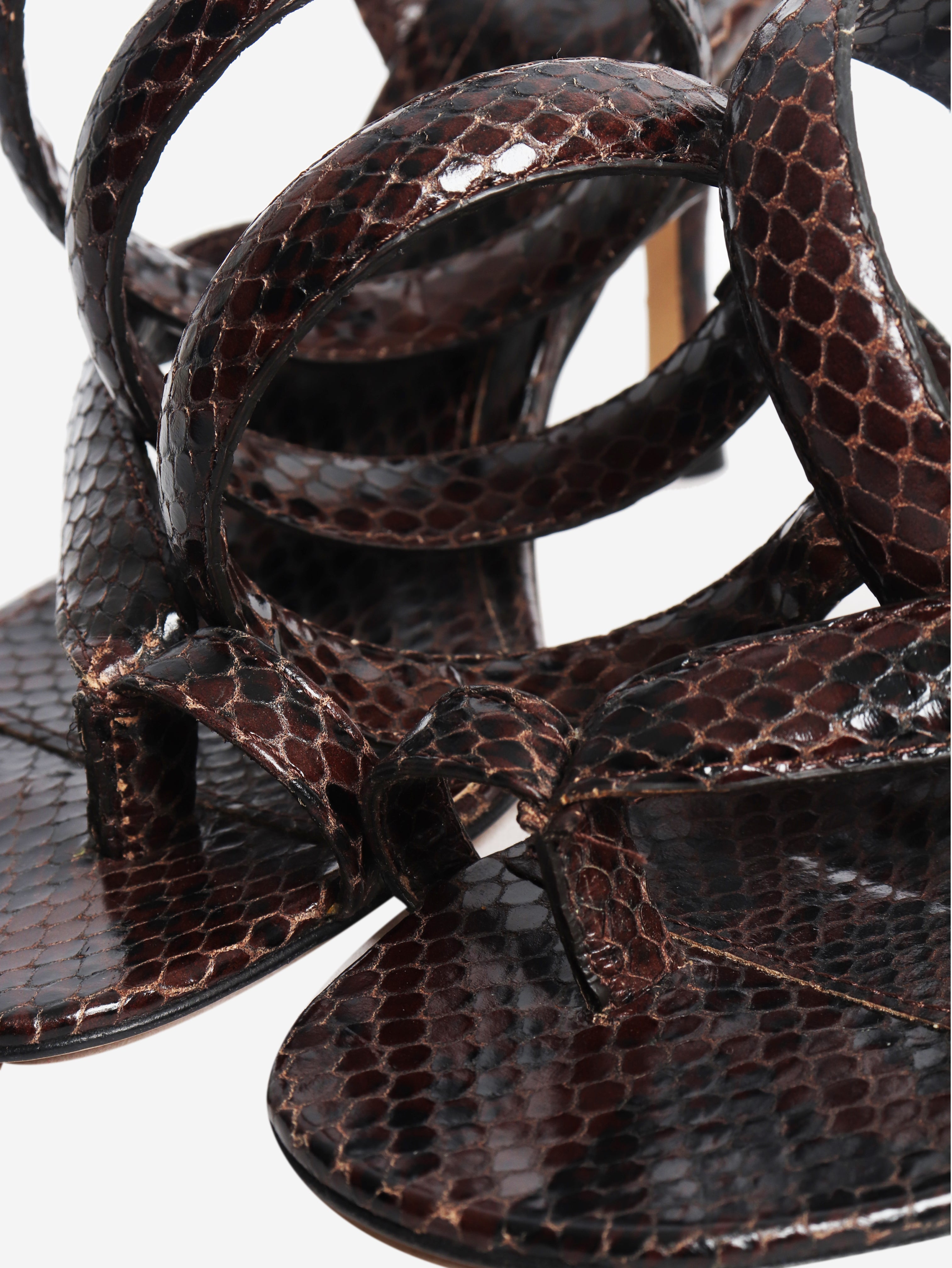 Brown Python-effect spiral sandal heels - size EU 37