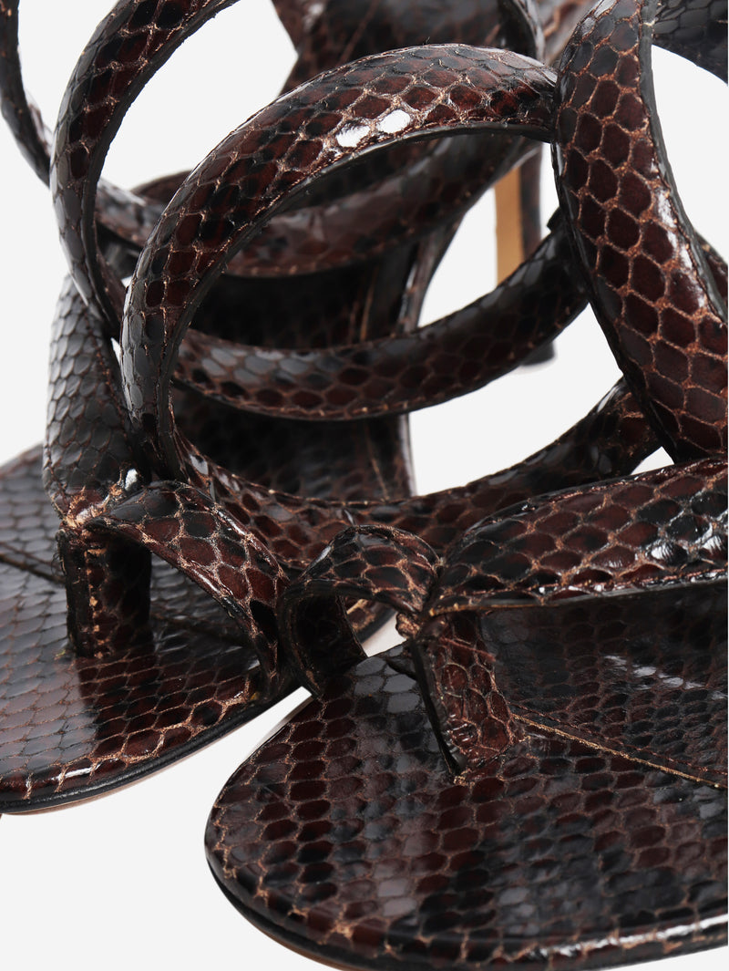 Brown Python-effect spiral sandal heels - size EU 37