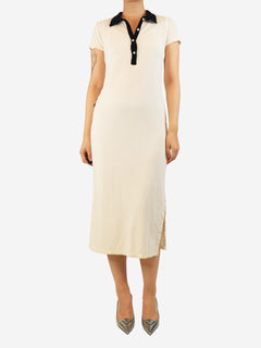 Cream towelling midi dress - size UK 10