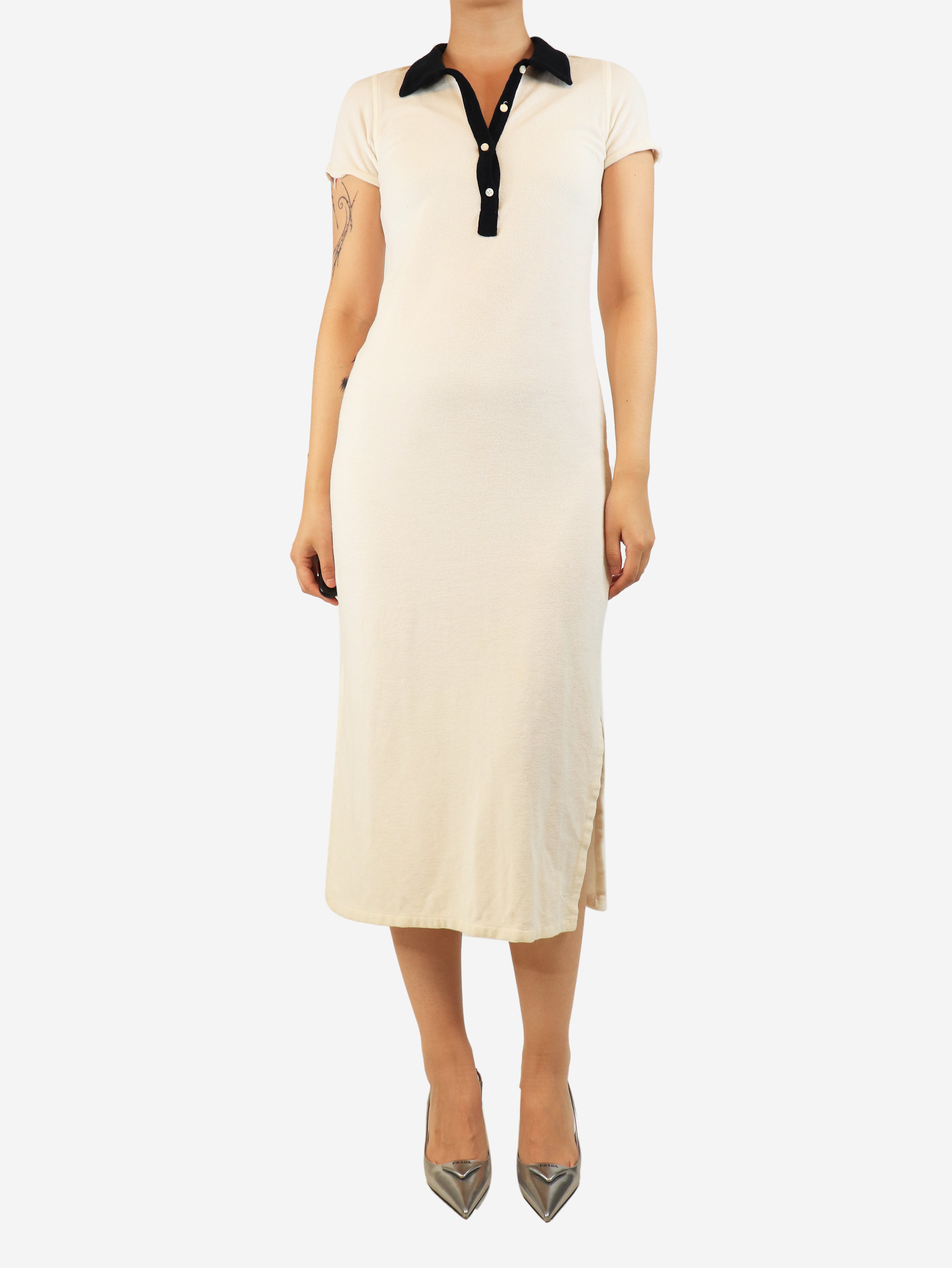 Cream towelling midi dress - size UK 10