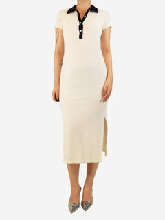Cream towelling midi dress - size UK 10