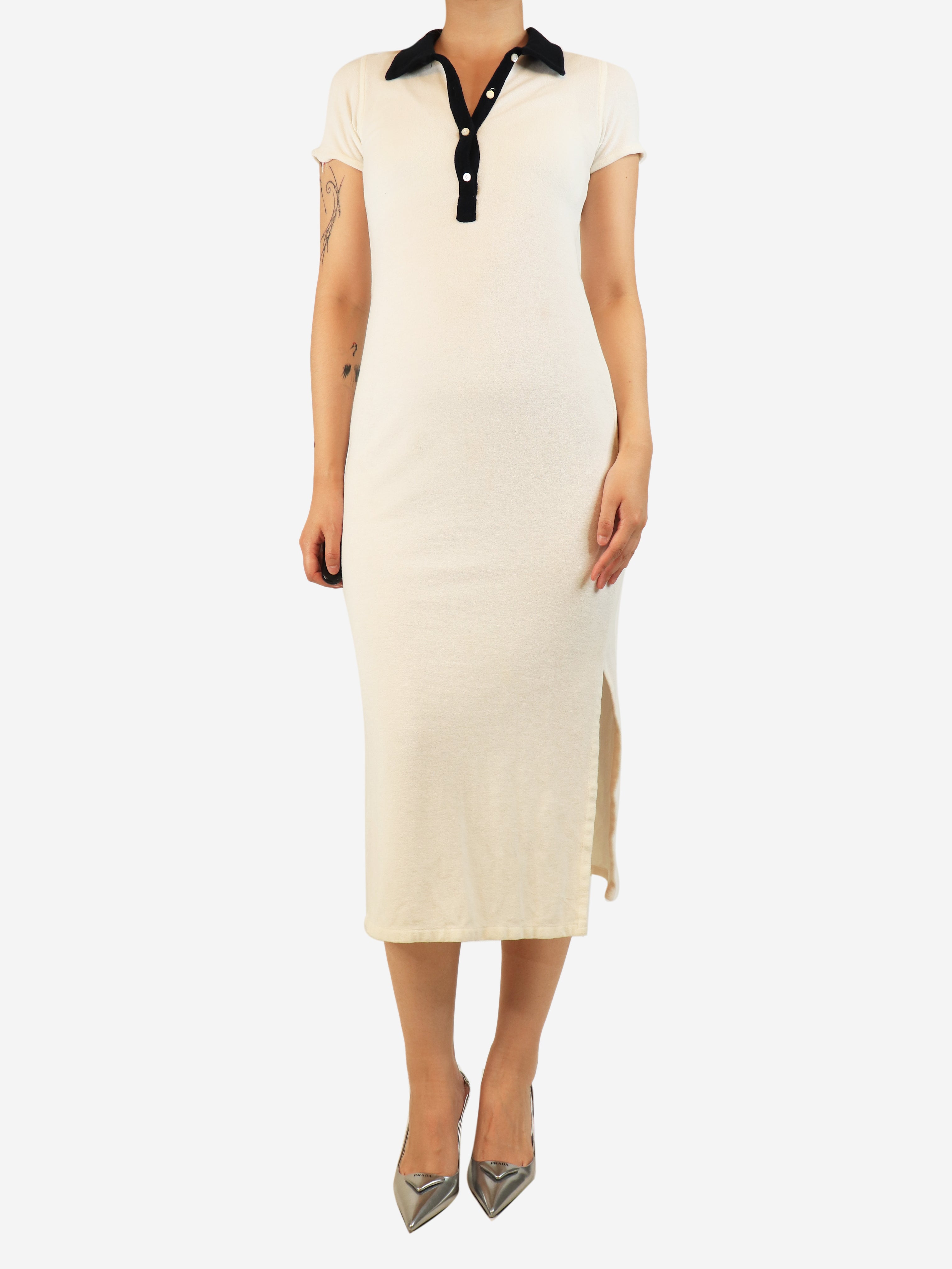 Cream towelling midi dress - size UK 10