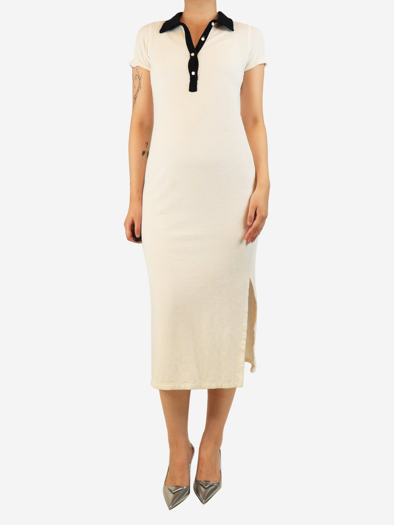 Cream towelling midi dress - size UK 10