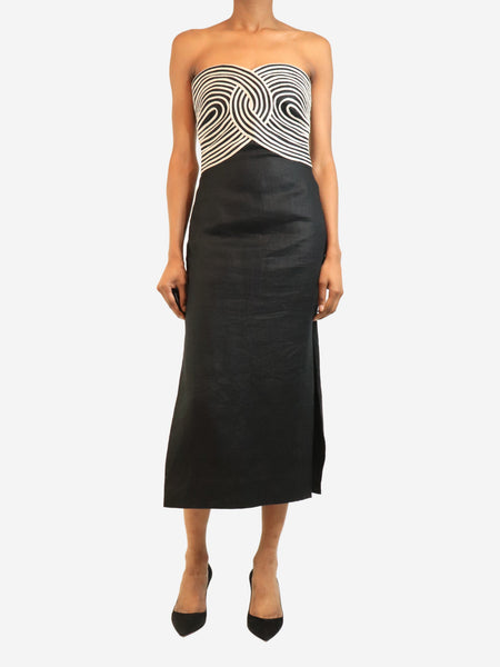 Black and beige strapless linen midi dress - size UK 6 product image