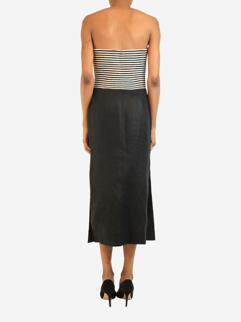 Black and beige strapless linen midi dress - size UK 6 Dresses Andres Otalora 