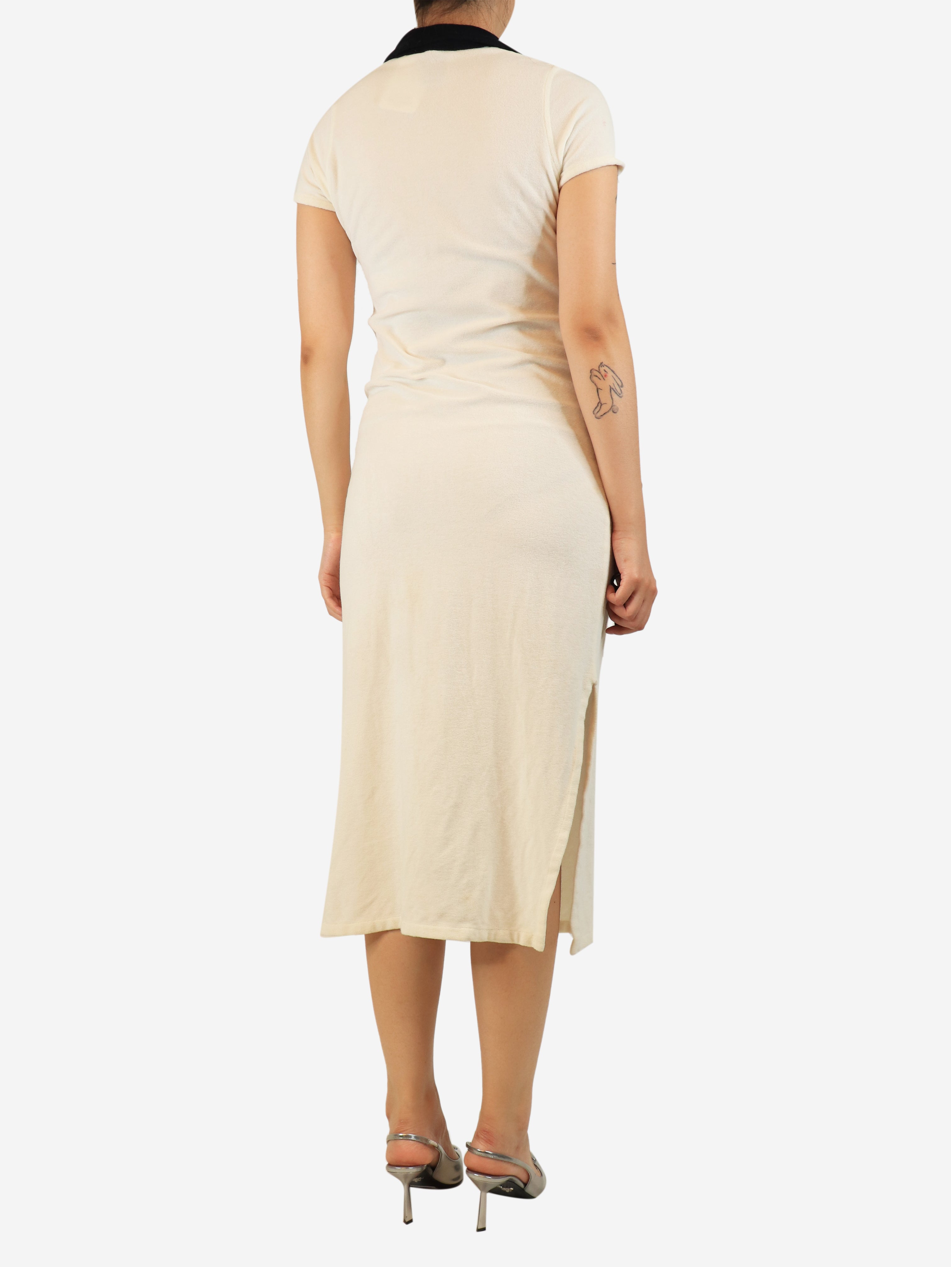 Cream towelling midi dress - size UK 10