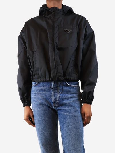 Black re-nylon cropped hooded jacket - size UK 6 Coats & Jackets Prada 