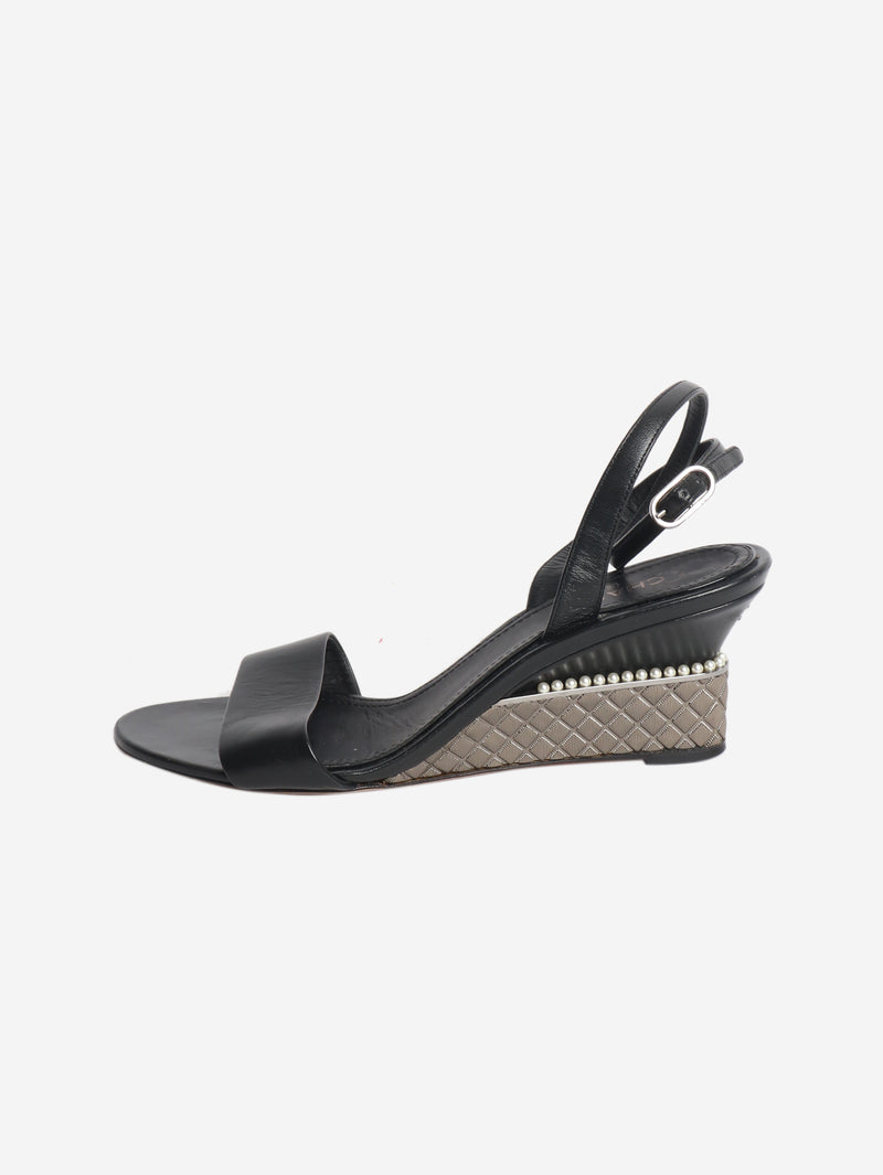 Black pearl wedge sandal heels - size EU 37.5